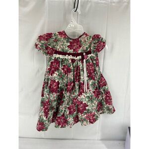 Vintage Rare Editions Girls' Holiday Floral Dress Poinsettia Design Size 5